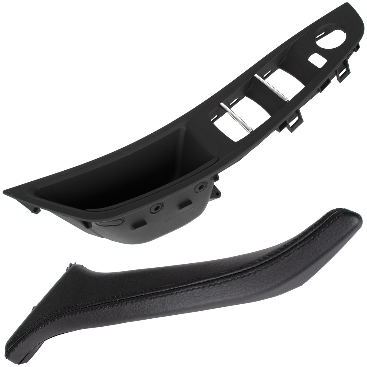 BMW 5 F10 F11 09-17 uchwyt wewnętrzny CZARNY drzwi przednich lewych 1-otwór + uchwyt wewnętrzny CZARNA SKÓRA drzwi przednich prawych 2 szt. KPL