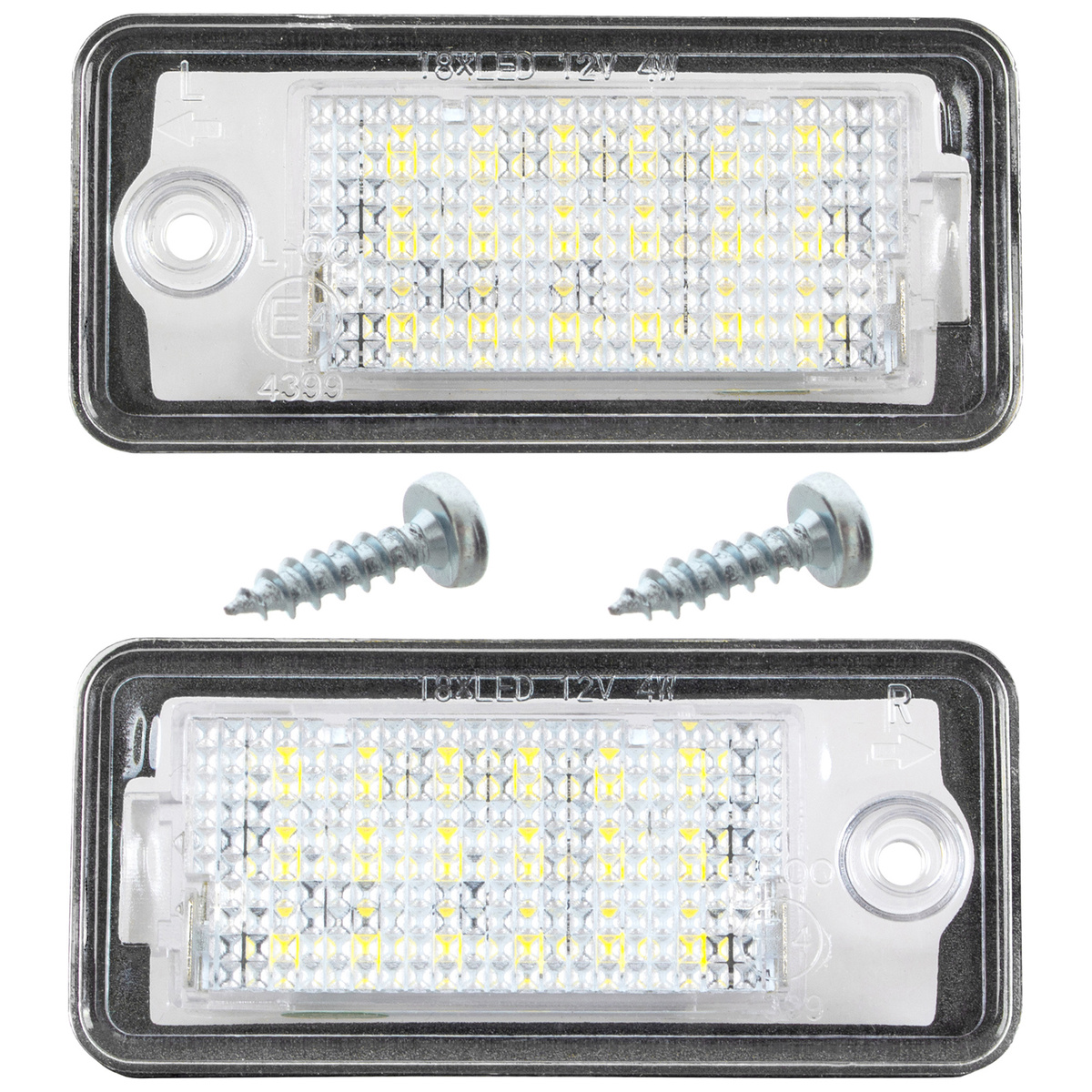 Audi A3 A4 A6 A8 Q7 lampki podświetlenia tablicy rejestracyjnej LED 2 szt. kpl. + 2x WKRĘT