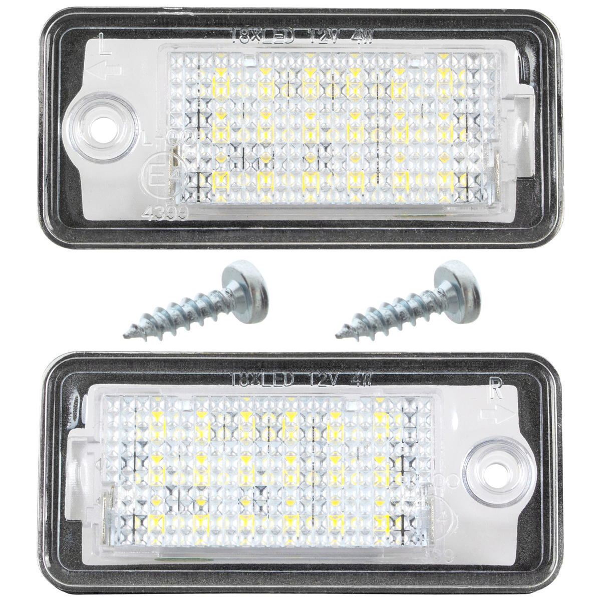 Audi A3 A4 A6 A8 Q7 lampki podświetlenia tablicy rejestracyjnej LED 2 szt. kpl. + 2x WKRĘT