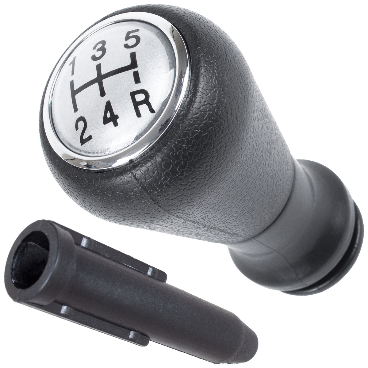 Peugeot 306 gałka zmiany biegów SILVER + CZARNY SCHEMAT 5 BIEGÓW + adapter / przejściówka dźwigni drążka gałki zmiany biegów 2 szt. KPL