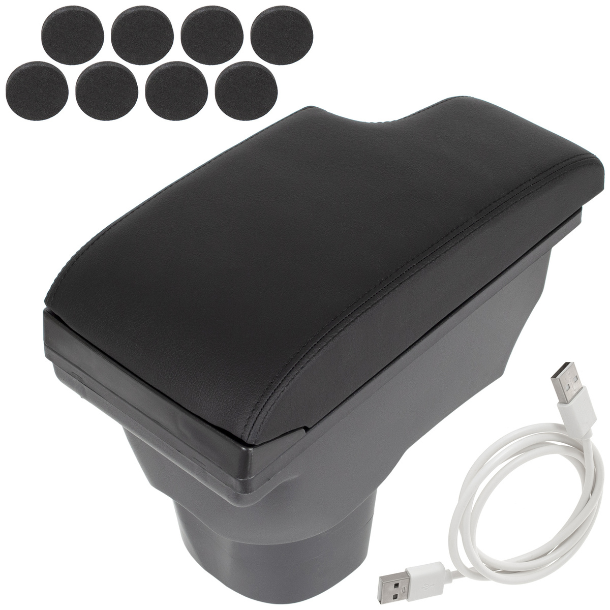 Nissan Juke 10-19 podłokietnik ze schowkiem i hubem USB CZARNA EKOSKÓRA + zestaw montażowy + kabel