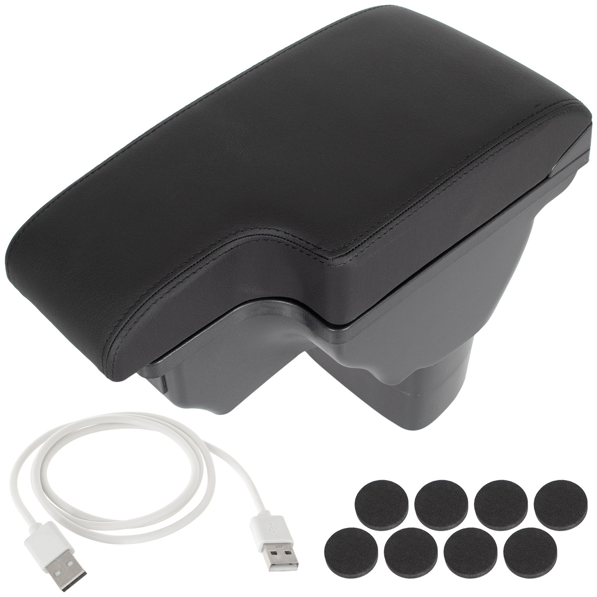 Nissan Juke 10-19 podłokietnik ze schowkiem i hubem USB CZARNA EKOSKÓRA + zestaw montażowy + kabel