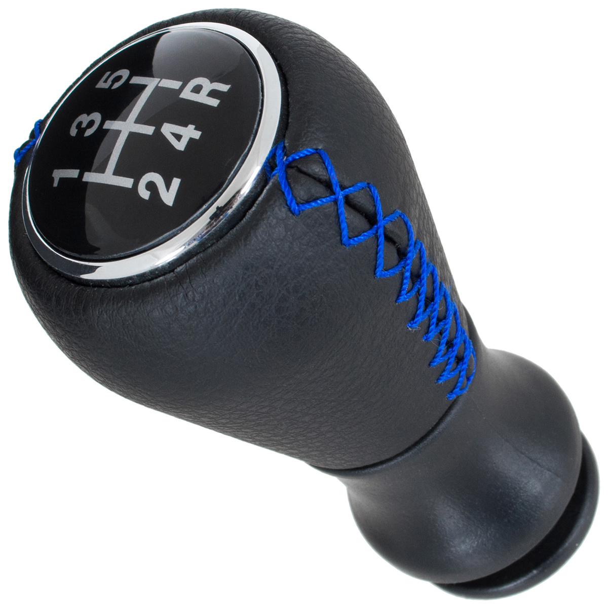 Peugeot 206 / 206+ gałka zmiany biegów CZARNA SKÓRA + NIEBIESKA NITKA 5 BIEGÓW + adapter / przejściówka dźwigni drążka gałki zmiany biegów 2 szt. KPL