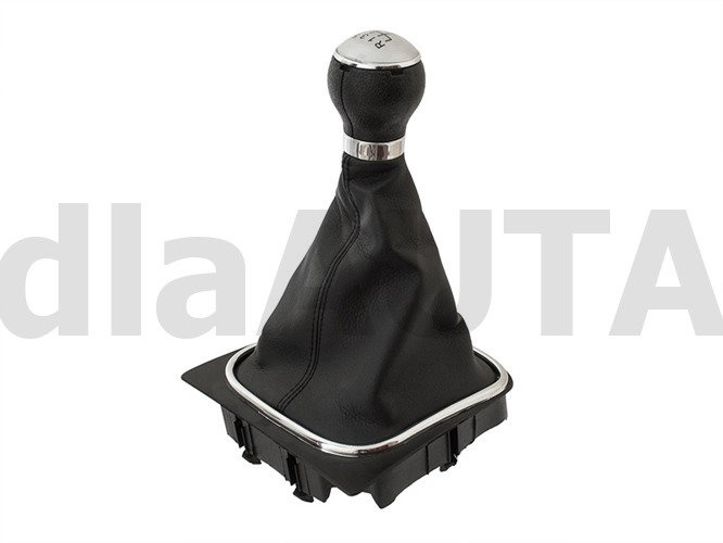 VW Caddy 04-09 gałka zmiany biegów SILVER + CZARNY mieszek z ramką CHROM 6 BIEGÓW