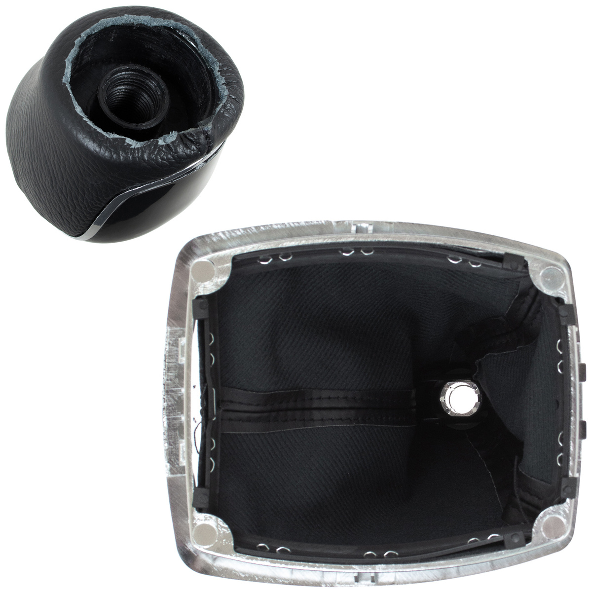 Ford C-MAX 07-10 gałka zmiany biegów 6 BIEGÓW + mieszek ochronny drążka zmiany biegów CZARNY + CHROM + ramka CHROM 2 szt. KPL