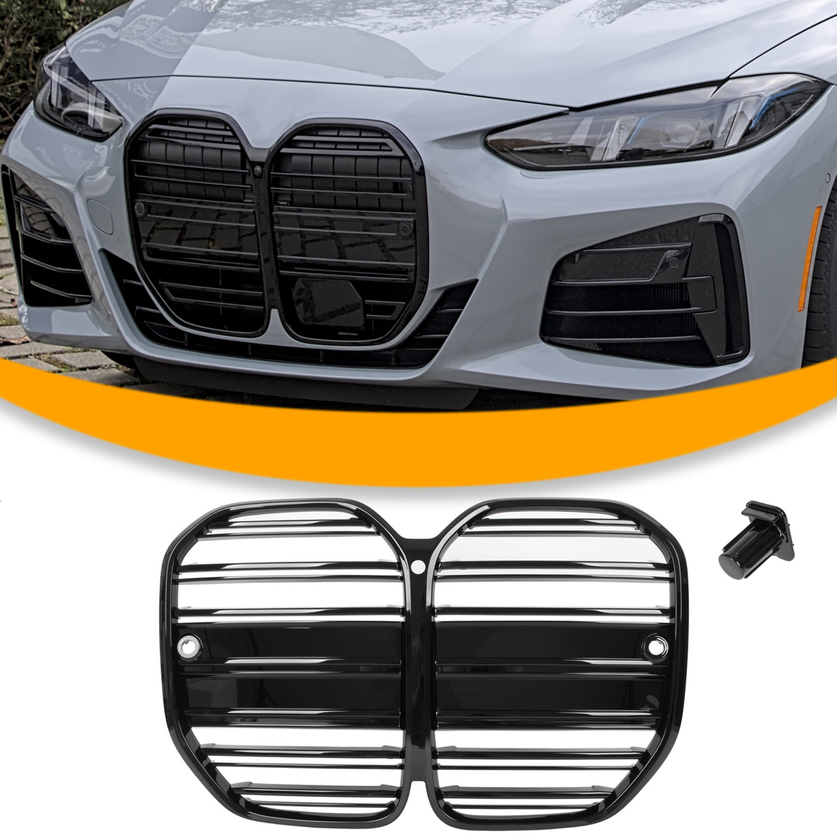 BMW 4 G22 G23 2020- atrapa między reflektory (nerki) BLACK GLOSSY + ZAŚLEPKA